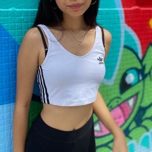 🖤Black and white striped adidas tank crop top🤍